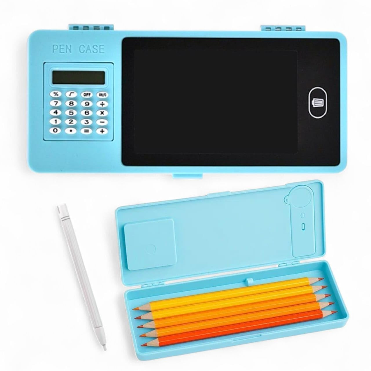 Smart Sphere Multifunctional Pencil Box with LCD Writing Tablet & Calculator – Smart Case with Digital Drawing Board for Kids & Students